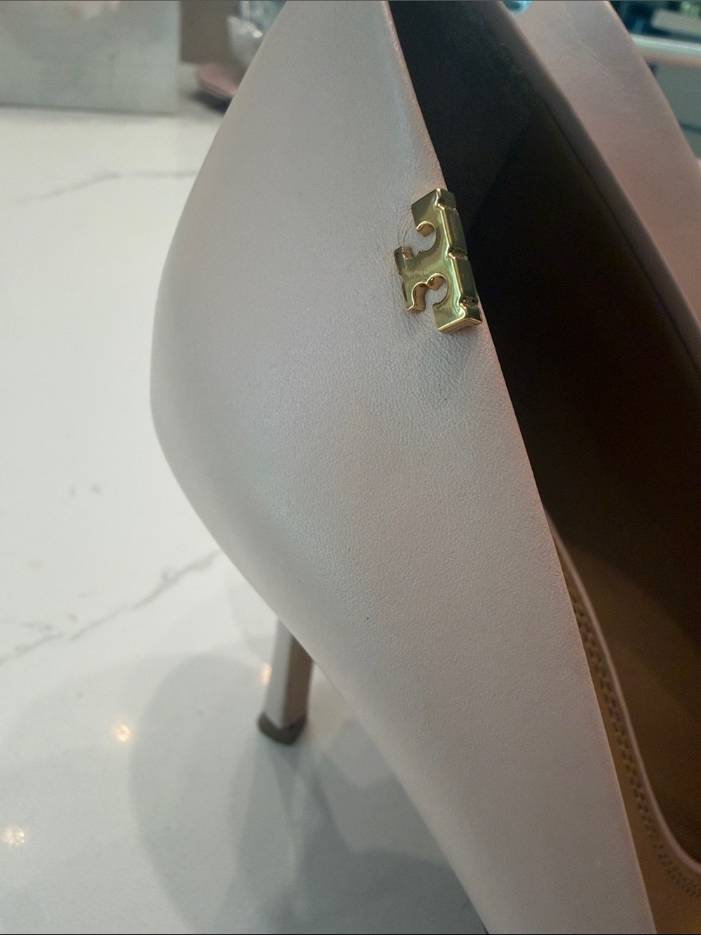 Tory Burch Blush Pink Leather Pumps with Black Patent Cap Toe - Picture 4 of 7